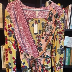 NWT Meadow Rue by Anthro Floral Patchwork Wrap Top